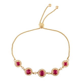 4.16 Ct Ruby Slider Bracelet With Diamonds in 14k Solid Yellow Gold For Sale