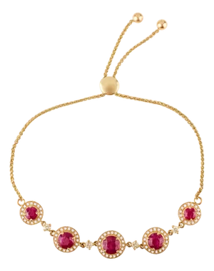 4.16 Ct Ruby Slider Bracelet With Diamonds in 14k Solid Yellow Gold