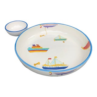 Studio Nova Yacht Race Boating Motif Big Serving Bowl Chip and Dip For Sale