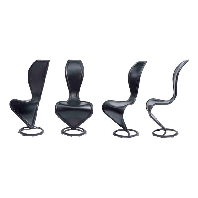 Black Leather S Chairs for Cappellini by Tom Dixon, 1990s, Set of 4 For Sale
