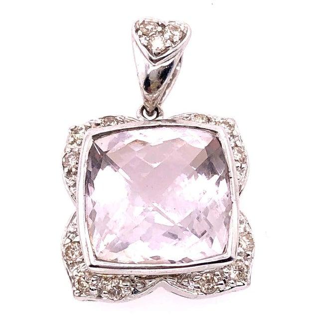 14 Karat White Gold Large Alex Cushion Cut Quartz Pendant With Diamond Accents For Sale - Image 4 of 7