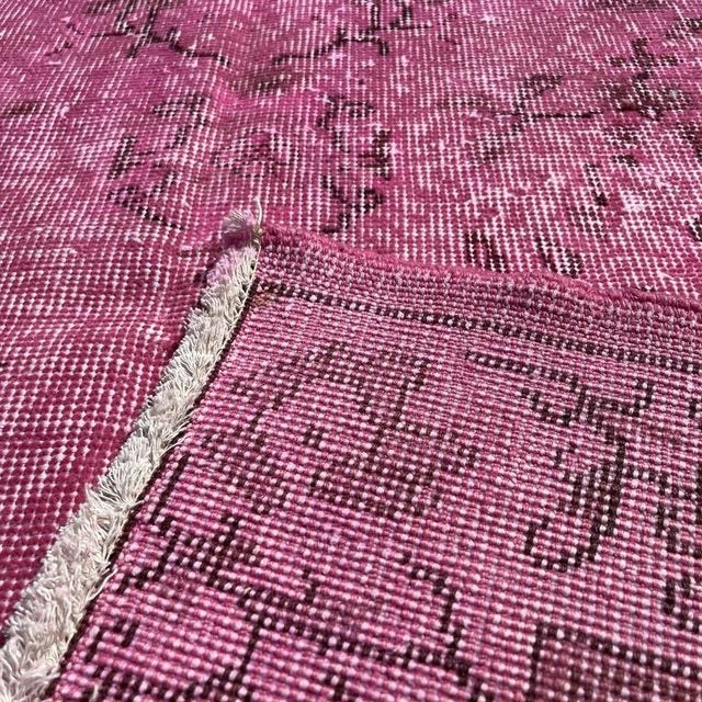 Distressed Turkish Over-Dyed Pink Rug in Wool, 1970s For Sale - Image 4 of 11