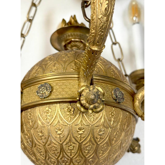 Antique Empire Bronze Ormolu Six Light Chandelier - Restored For Sale - Image 9 of 11