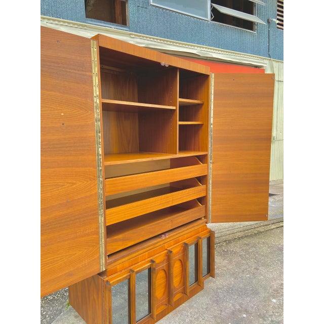 Mid Century Modern Brutalist Armoire Dresser + Inset Smoked Mirrors | by Tobago For Sale - Image 4 of 13
