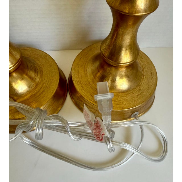 Pair of Contemporary Chinoiserie Faux Bamboo Brushed Gold Table Lamps For Sale In Los Angeles - Image 6 of 7