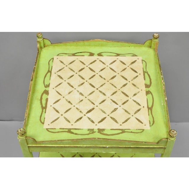 Mid 20th Century Vintage Italian Venetian Green Distress Painted 3 Tier French Country Side Table For Sale - Image 5 of 16