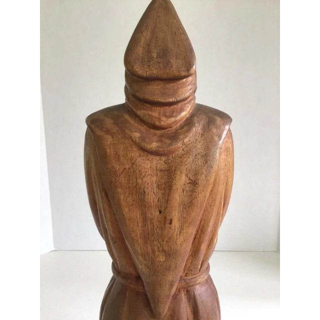 1960s Carved Wood Monk or Friar Wearing Robe Smooth Wood Robe's Mantel/Hood covers head