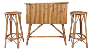 Vintage Rattan Tiki Bar Set with Two Rattan Stools, Set of 3