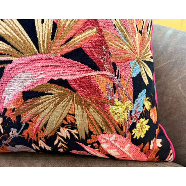 Botanical Jacquard Cushion Cover With Pink Piping For Sale - Image 9 of 16