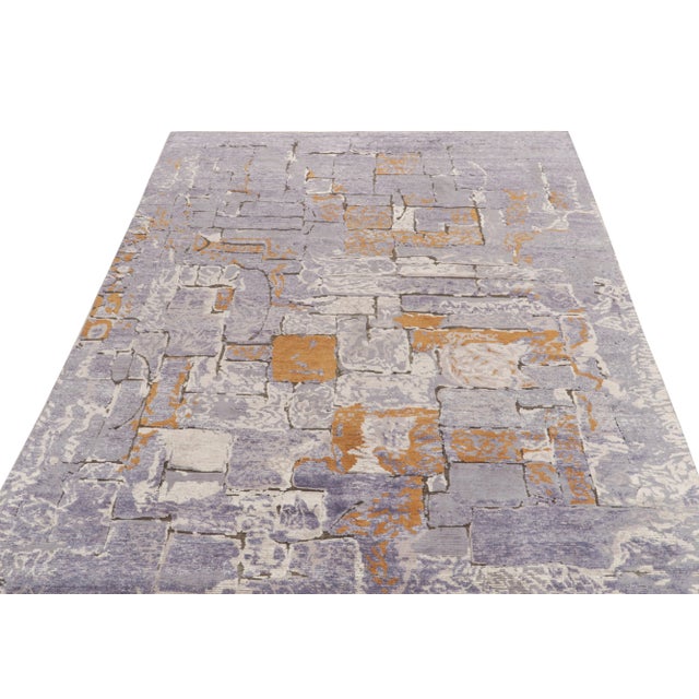 Modern Hand-Knotted Abstract rug in Purple, White, Orange Pattern by Rug & Kilim - 10x14 For Sale - Image 3 of 6