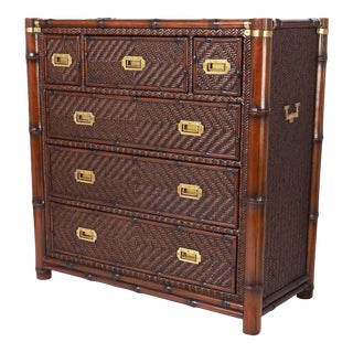 Ralph Lauren Faux Bamboo and Grasscloth Chest of Drawers For Sale