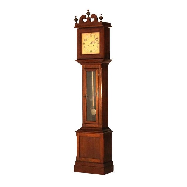 Arts & Crafts Antique Ithaca Clock Co. Tall Case Walnut Grandfather Clock C1920 For Sale - Image 3 of 15