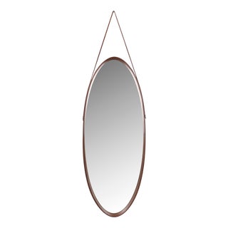 Vintage Italian Oval Wall Mirror in Wood, 1970s For Sale