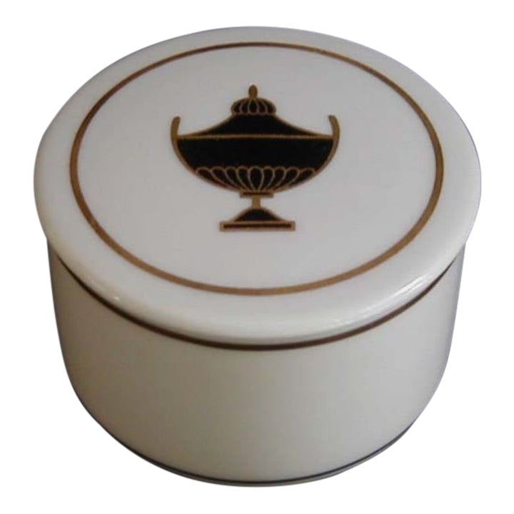 Richard Ginori Impero Black Round Porcelain Box | Chairish