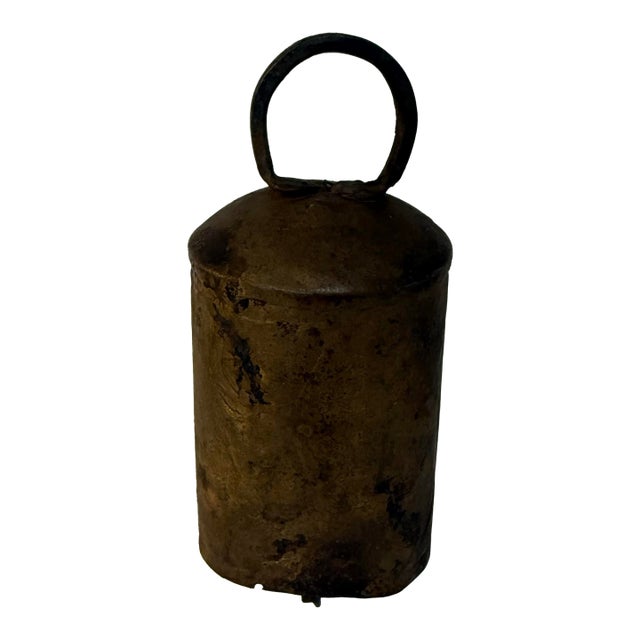 Antique Hand-Forged Iron Cow Bell, Primitive Rustic Farmhouse Decor 7.5” Tall For Sale