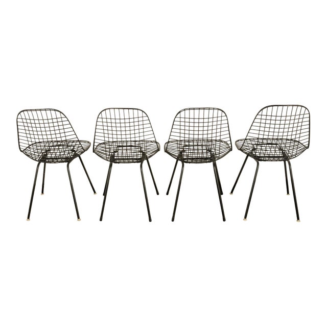 Set of Four Mid Century Modern Eames DKX Black Powder-Coated Wire Chairs, 1954 For Sale - Image 11 of 18
