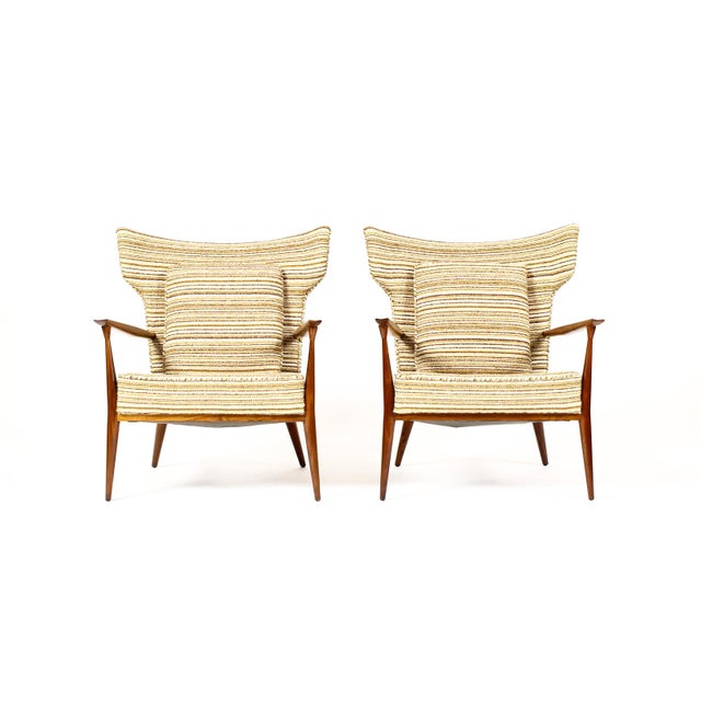 1960s 1960s Mid Century Wingback Lounge Chairs Attributed to Paul McCobb for Directional — Walnut Frames — Reupholstery Included For Sale - Image 5 of 16