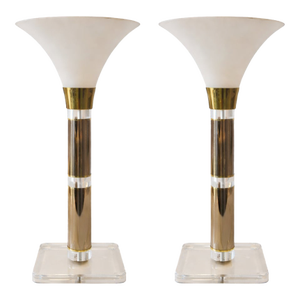 Late 20th Century Art Deco Style Brass & Lucite Table Lamps – Set of 2 | 27” H