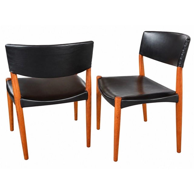 Ejner Larsen & Aksel Bender Madsen Teak Side Dining Chairs for Willy Beck, Denmark 1950. Fully restored and new leather....