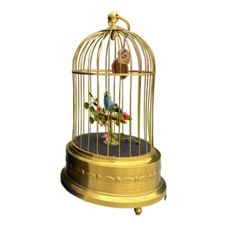1950s Karl Griesbaum Made in Germany Mechanical Singing Bird Cage Automaton - New in Box For Sale