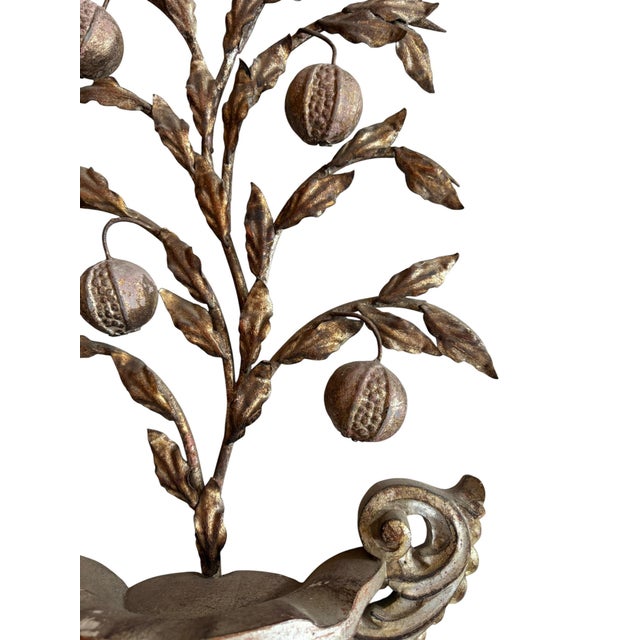 Large Mid Century Vintage Italian Iron and Wood Wall Decor With Fruits and Leaves For Sale - Image 4 of 8