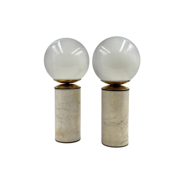Hollywood Regency Carrara Marble & Brass Table Lamps, LuciRhytmo, Italy, 1970s, Set of 2 For Sale - Image 10 of 13