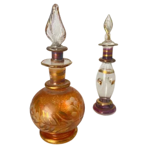 Venetian Hand-Painted Red Perfume Bottles in Gold 24-Karat, Italy, 20th Century, Set of 2