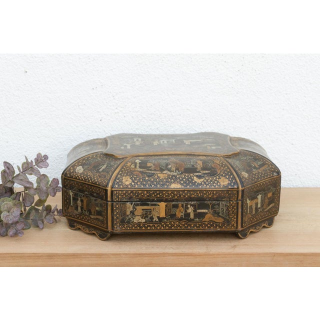 A lavish example of 19th-century Chinese Export art, this large presentation box was crafted in the workshops of Canton....