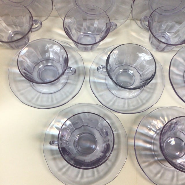 Lafayette Wisteria Glass Cups and Saucers by Fostoria - Set of 9 For Sale - Image 9 of 11