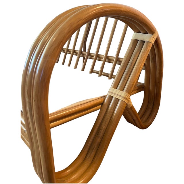 Blue 1970s Vintage Paul Frankl Style Rattan 3/4 Pretzel Sofa For Sale - Image 8 of 11