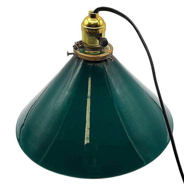 Art Deco 1920s Art Deco Banker/Poker Brass Hanging Ceiling Light W/ 10" Green Glass Shade For Sale - Image 3 of 13