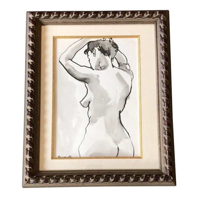Original Vintage Female Nude Watercolor Painting Vintage Frame Signed 1970’s For Sale