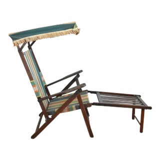 Antique Folding Striped Lawn Chair With Canopy For Sale