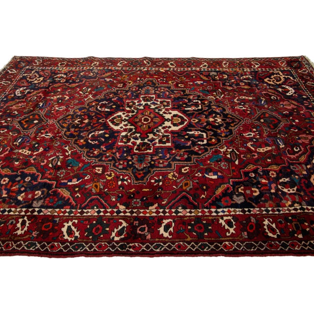 Persian Wool Rug Handmade Bakhtiari in Red With a Medallion Design For Sale - Image 4 of 8