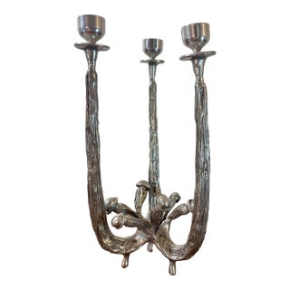 Vintage Castor Cooper Signed Pewter Brutalist Three Light Candelabra For Sale