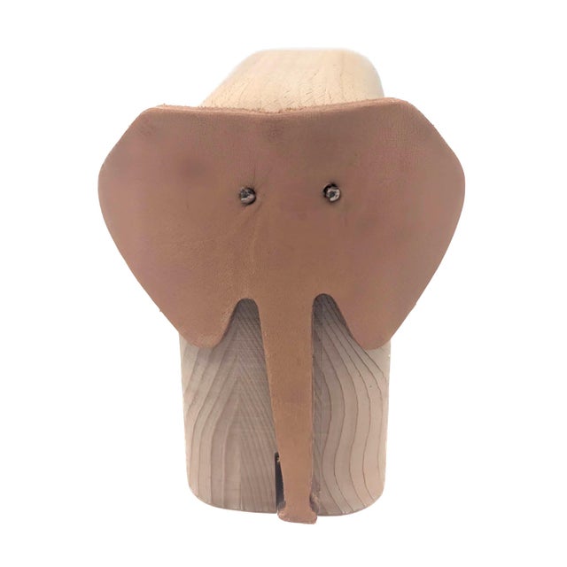 Offered is a Dwell Magazine brand carved Pine wood and leather elephant figurine card deck holder. Perfect host(ess) gift...