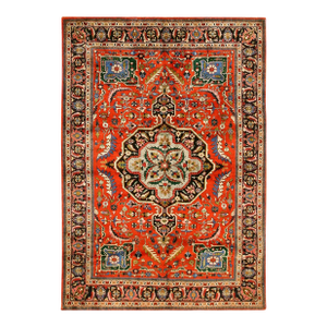 1940s Small Mid Century Red Rust Medallion Tabriz Handknotted Silk Carpet Rug