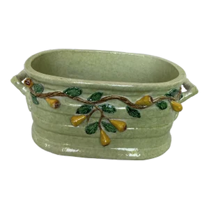 Italian Hand Painted Oval Shape Ceramic Center Piece/Planter Featuring Pear on the Branch Design
