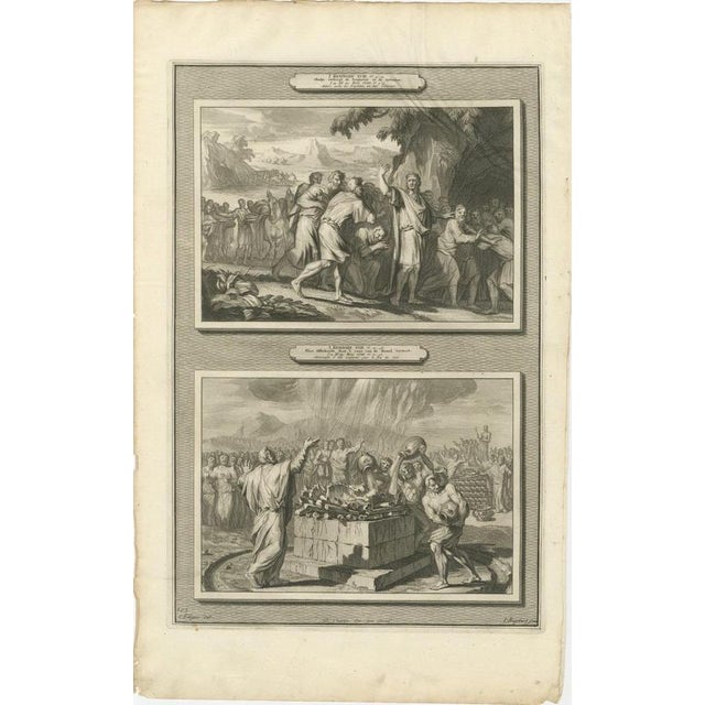 Baroque Pieter Mortier, Obadiah Hides the Prophets and Elijah on Mount Carmel, 1700, Engraving For Sale - Image 3 of 12