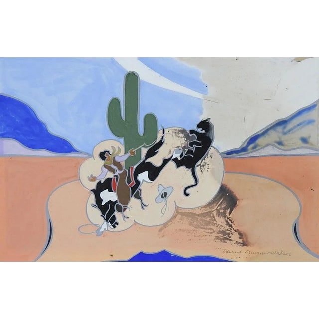 Mid 20th Century Vintage Distressed Edward Dawson Watson Cowboy Painting For Sale - Image 5 of 5