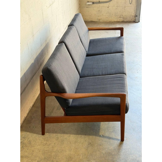 Teak Black 3 Seater Sofa Couch Mid Century Modern Wooden Living Room Lounge Denmark 1960s For Sale In Los Angeles - Image 6 of 15