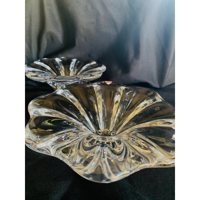 This beautiful pair of "sister" Orrefors Sweden crystal bowls/dishes make an elegant accent to any table setting or...