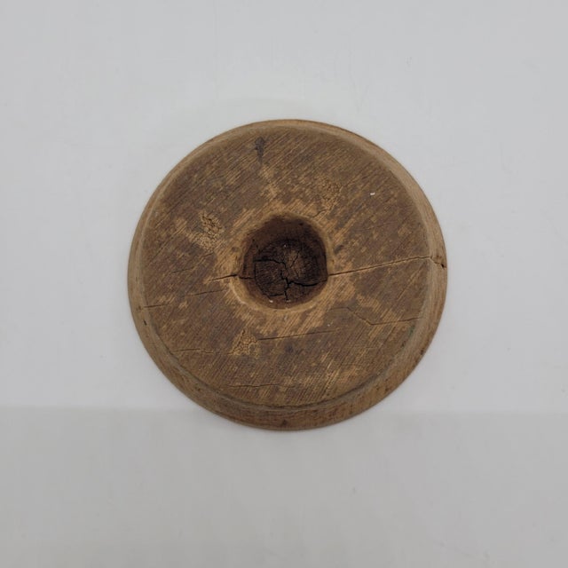 American Antique Hand Carved Wooden Butter Mold Stamp Pineapple Motif Primitive Tool For Sale - Image 3 of 5