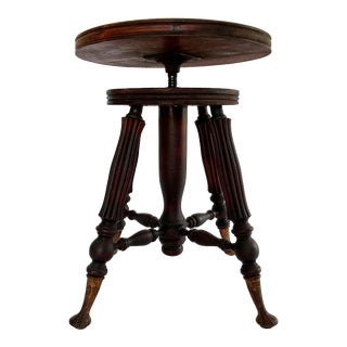 1900s Antique English Victorian Style Wood Piano Stool For Sale