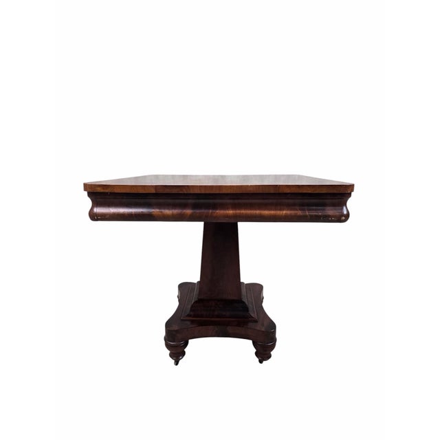 Early 20th Century Antique American Empire Revival Figured Walnut Pedestal Game Table For Sale - Image 5 of 9