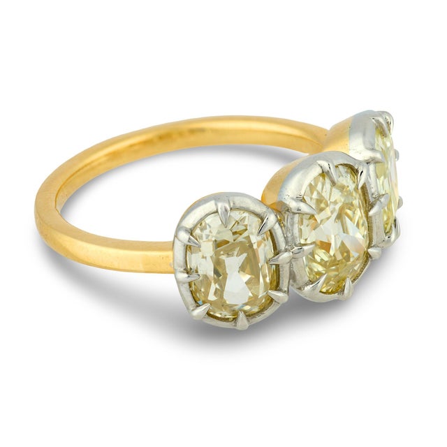 Gia 3.06 Old Mine Cut Diamond 18k Yellow Gold Platinum Collet Ring, Size 6.5 For Sale - Image 4 of 11