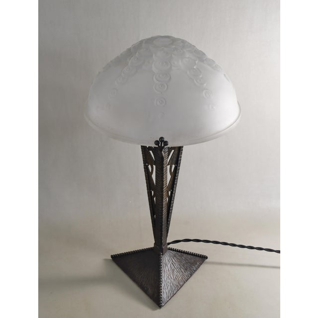 Metal French Art Deco Lamp by A. Calmels & Muller Freres - 1920s France For Sale - Image 7 of 12