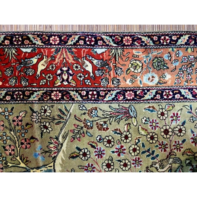 Green Tabriz Rug in Hand-Knotted Cork Wool and Silk For Sale - Image 8 of 11