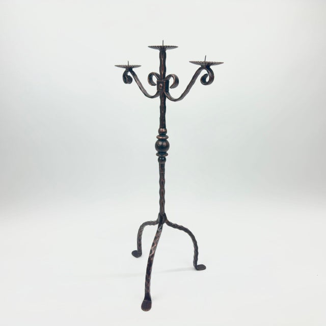 Metal Hand Forged Iron Candelabra 26″ (66cm) Antique Copper Finish Majestic Towering Estate Centerpiece For Sale - Image 7 of 7
