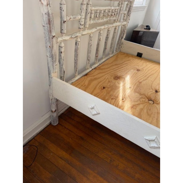 This is a unique white birch bedframe in full size. With a rustic/shabby feel, this four post bed is in excellent...